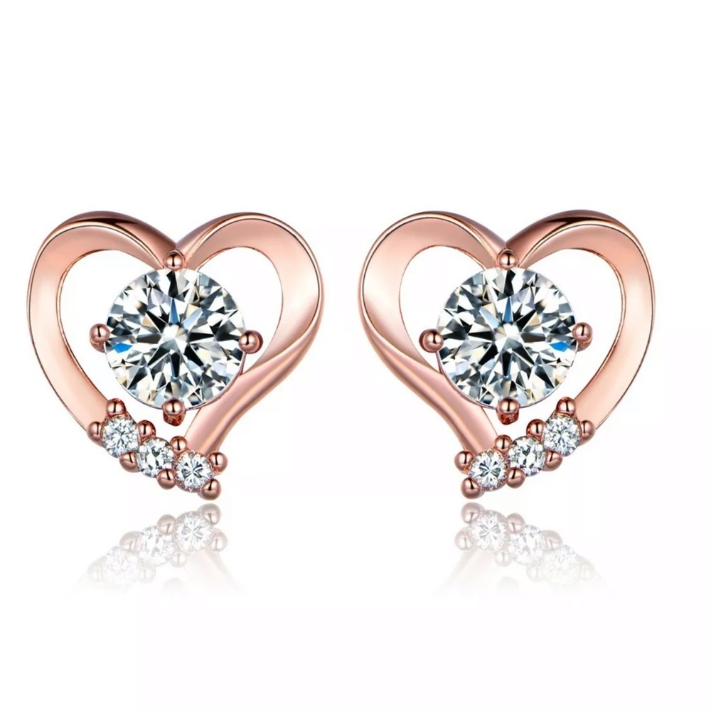 White Topaz Crystal Love Heart Stud Earrings